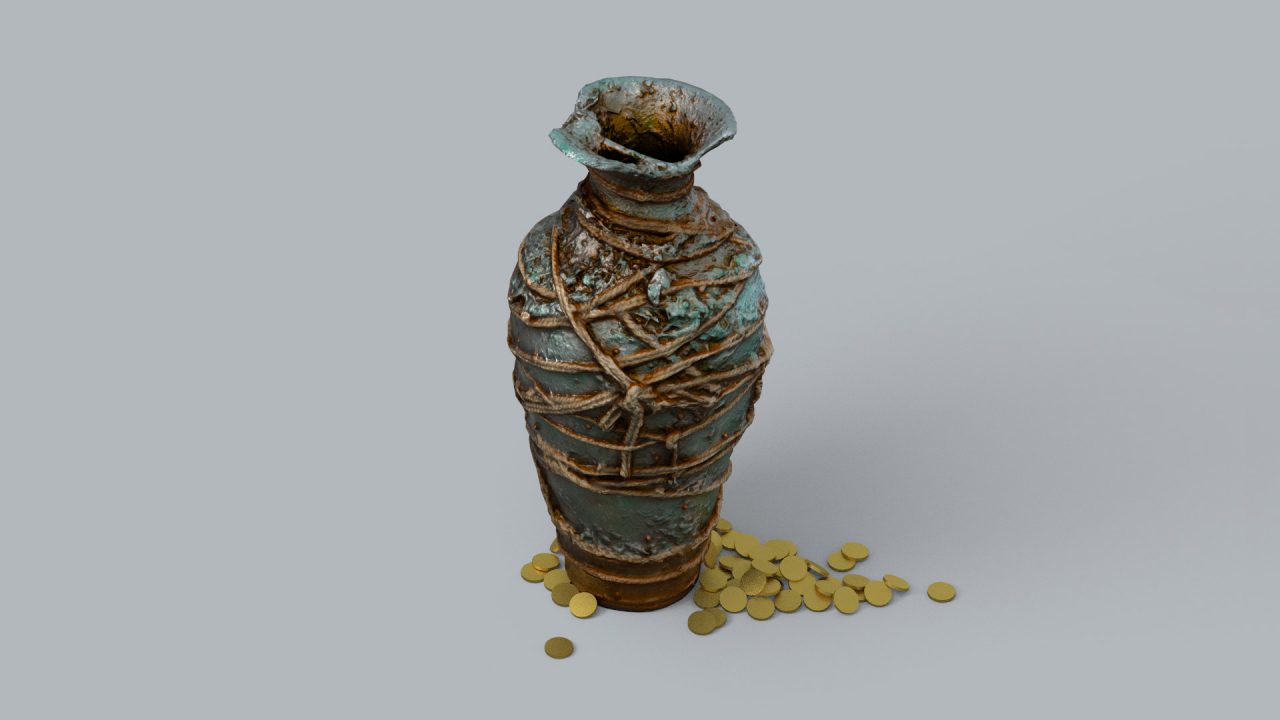 Store - 3D Model of Old Clay Pot with Rope - Photogrammetry - Top View