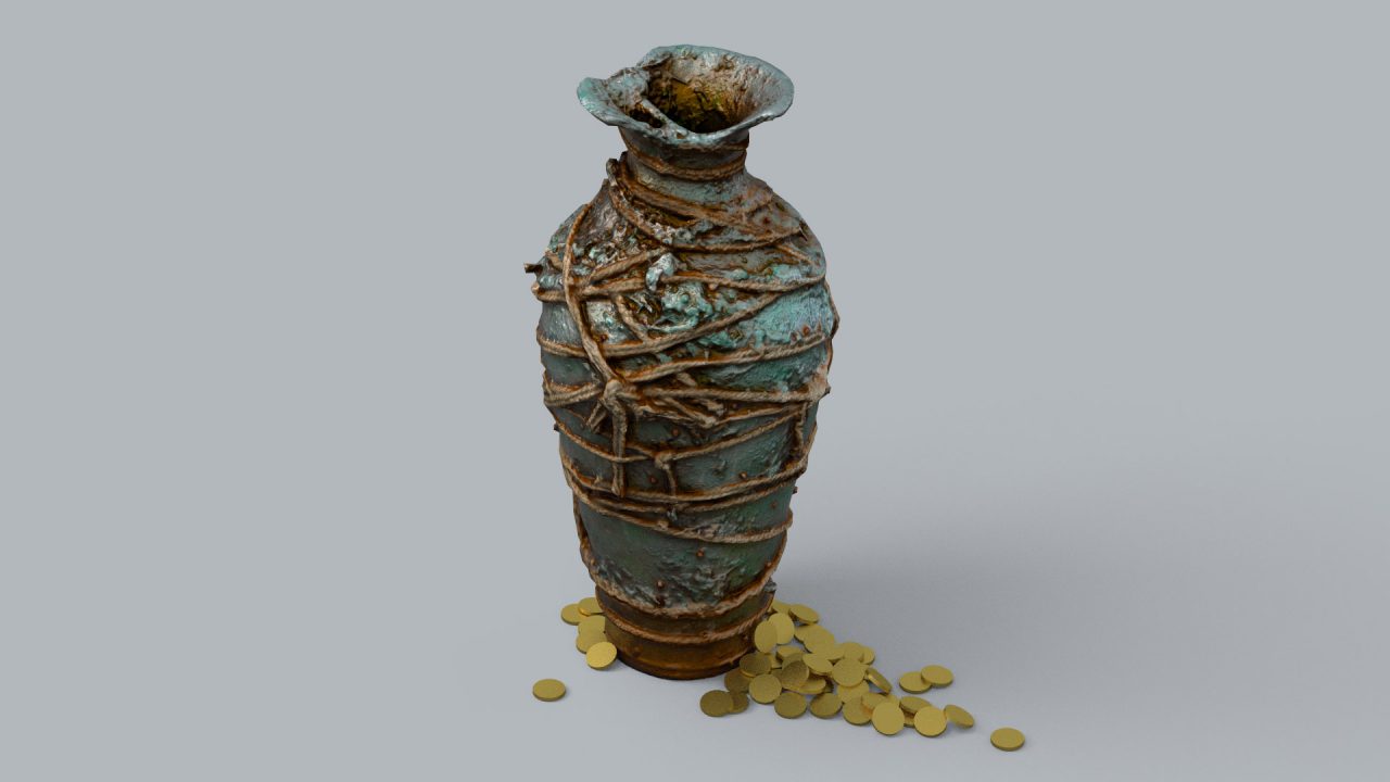 Store - 3D Model of Old Clay Pot with Rope - Photogrammetry - Top View B