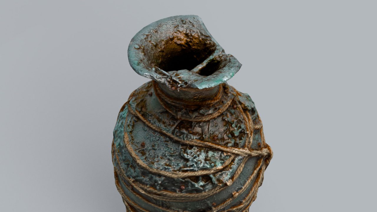 Store - 3D Model of Old Clay Pot with Rope - Photogrammetry - Closed Top View A