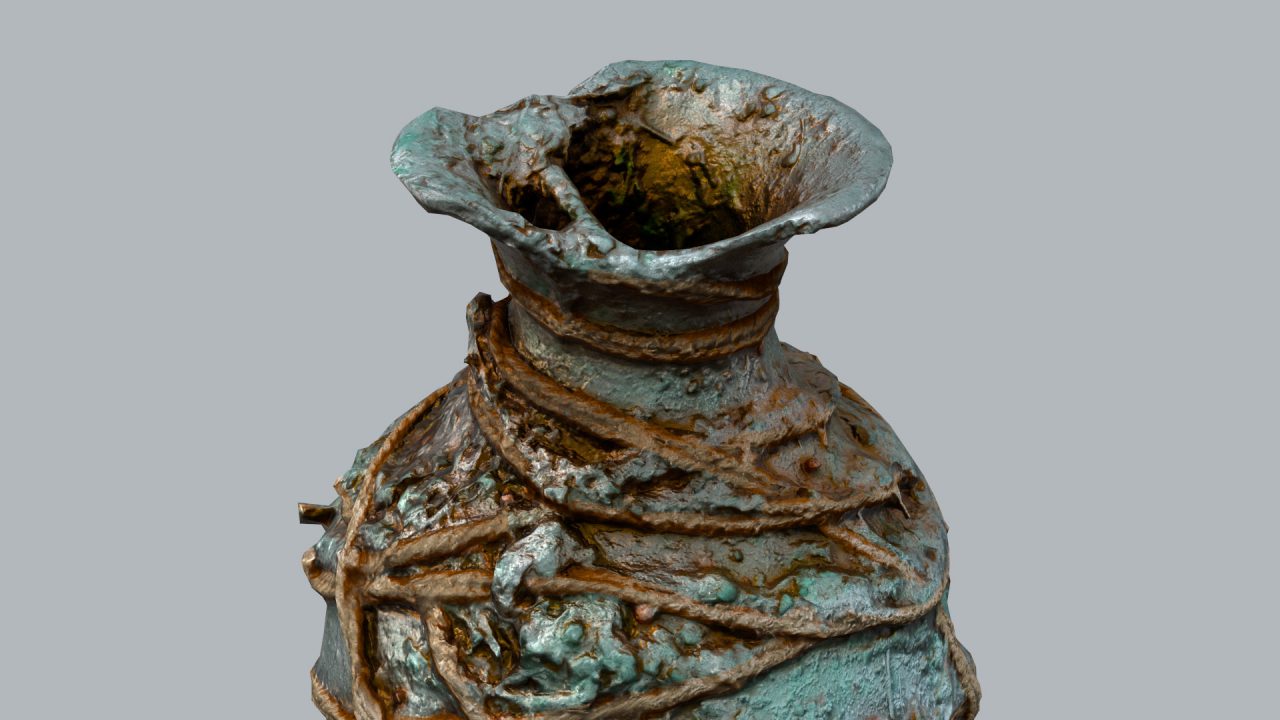 Store - 3D Model of Old Clay Pot with Rope - Photogrammetry - Closed Top View B