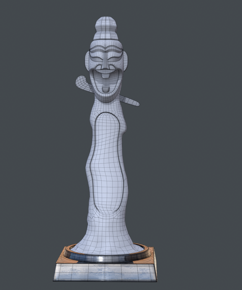 Store - 3D Model of Korean Totem Pole Jangseung - Wireframe Full Shot View