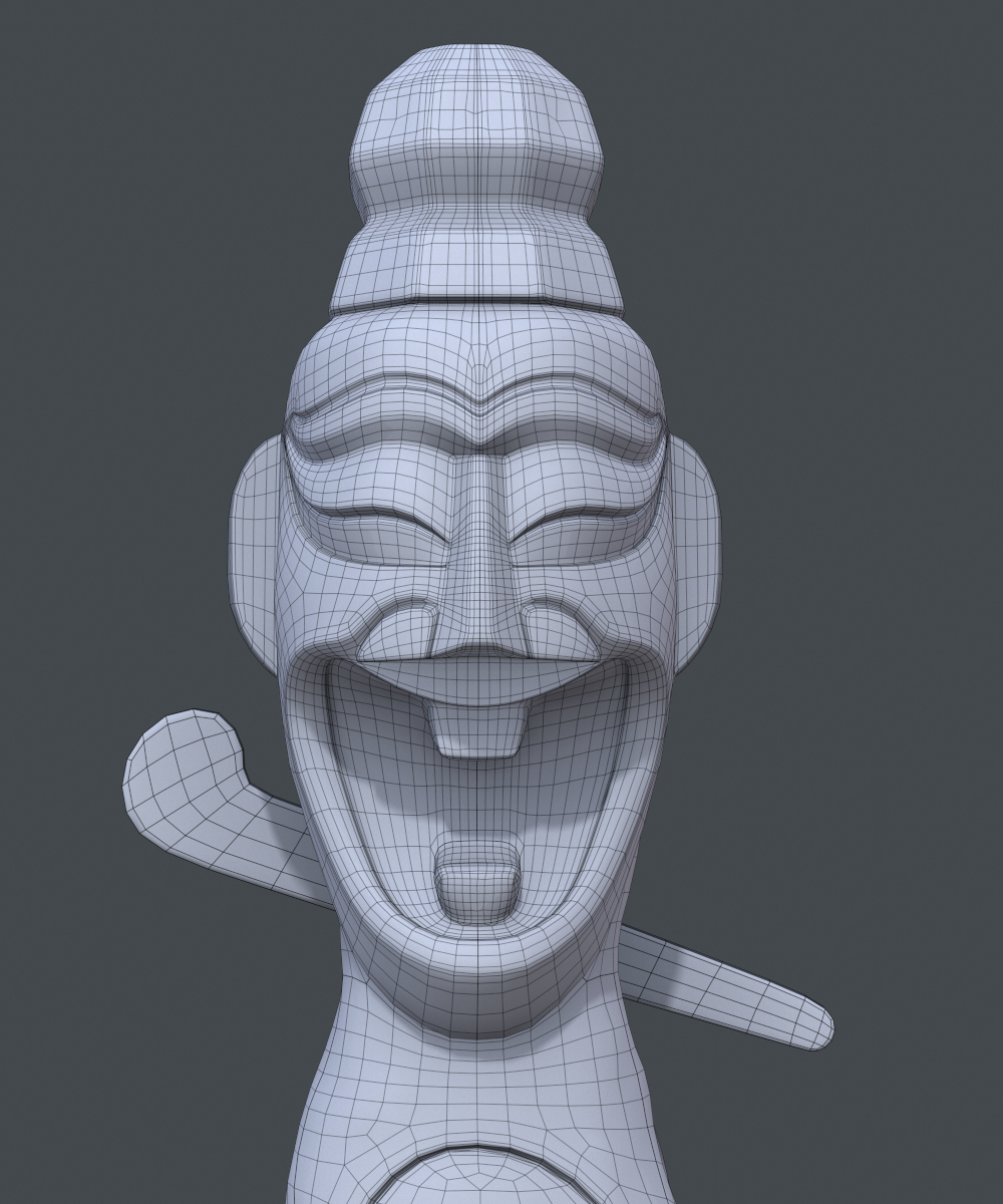 Store - 3D Model of Korean Totem Pole Jangseung - Wireframe Closed Shot View