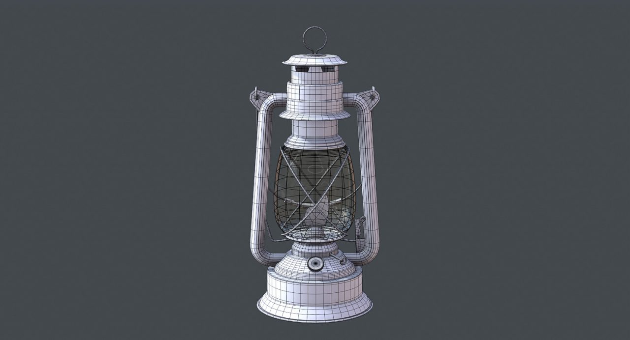 Store - 3D Model of Hurricane Lantern - Wireframe Front View