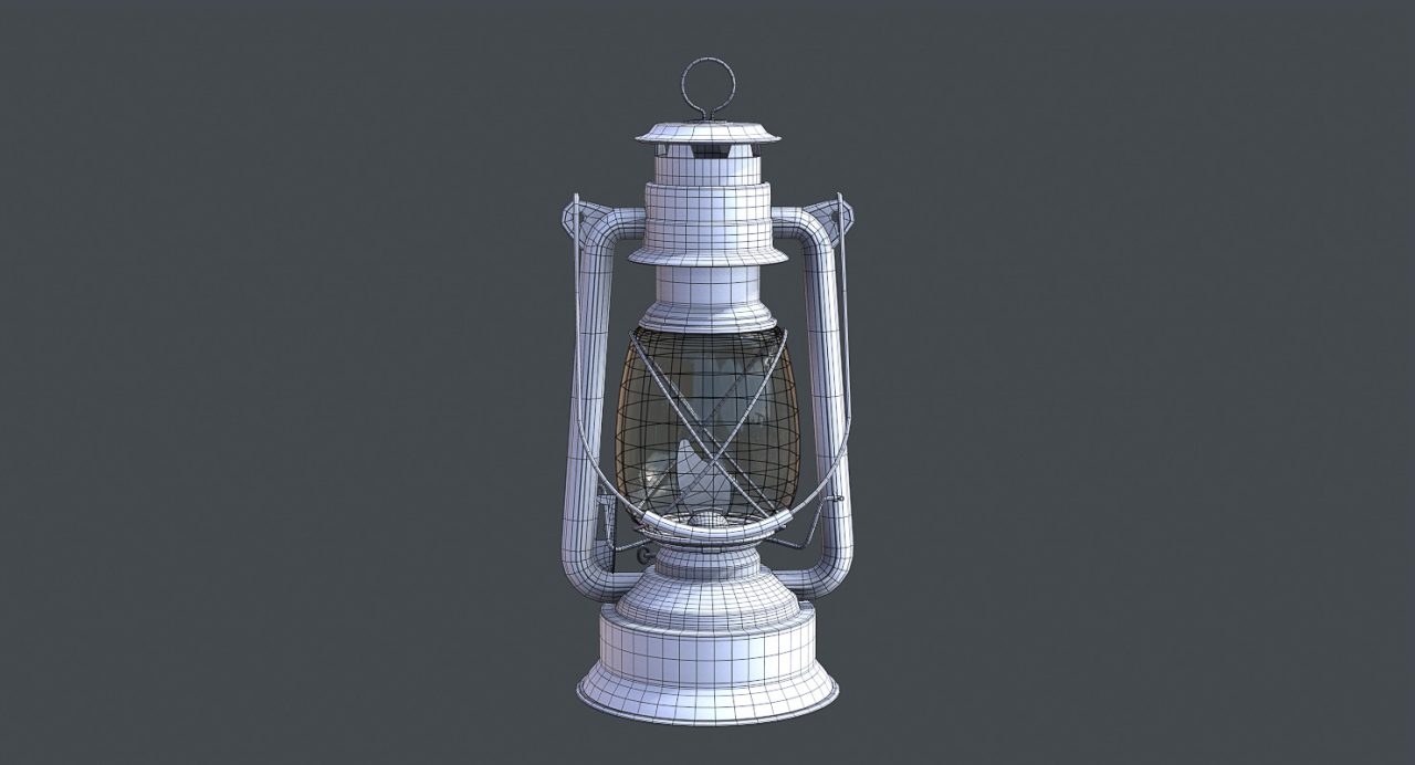 Store - 3D Model of Hurricane Lantern - Wireframe Back View