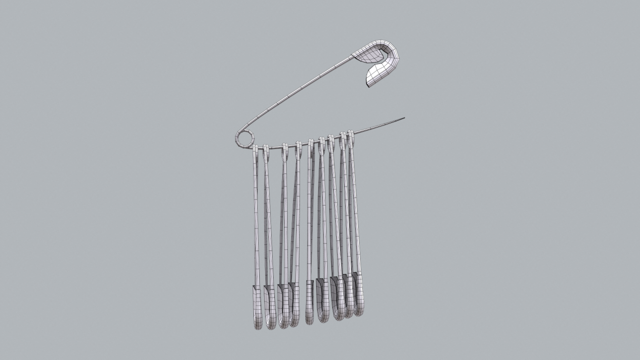 Store - 3D Model of a Safety Pin - Wireframe Right Side View