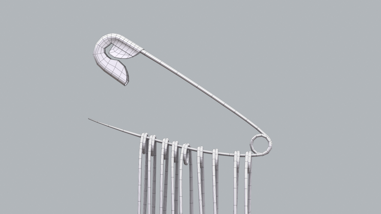 Store - 3D Model of a Safety Pin - Wireframe Close Left Side View