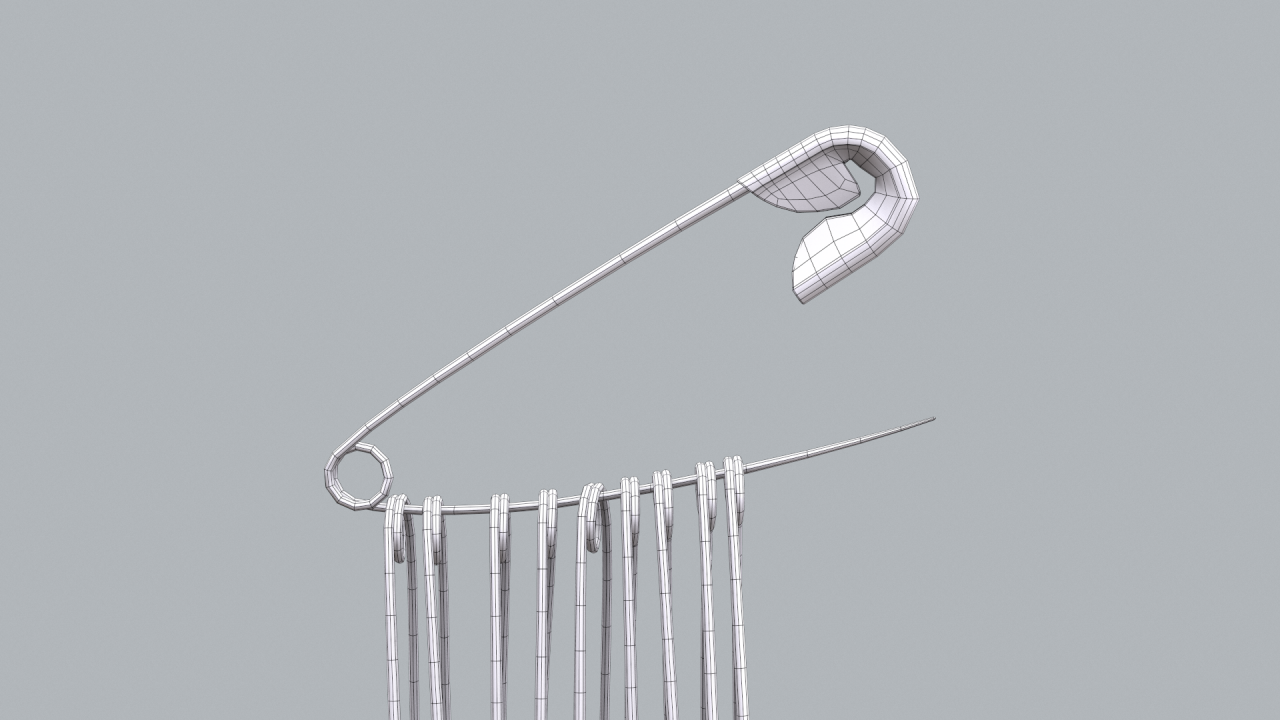 Store - 3D Model of a Safety Pin - Wireframe Close Right Side View