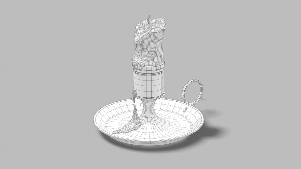 Store - 3D Model of a Candle and its holder - Wireframe Top View