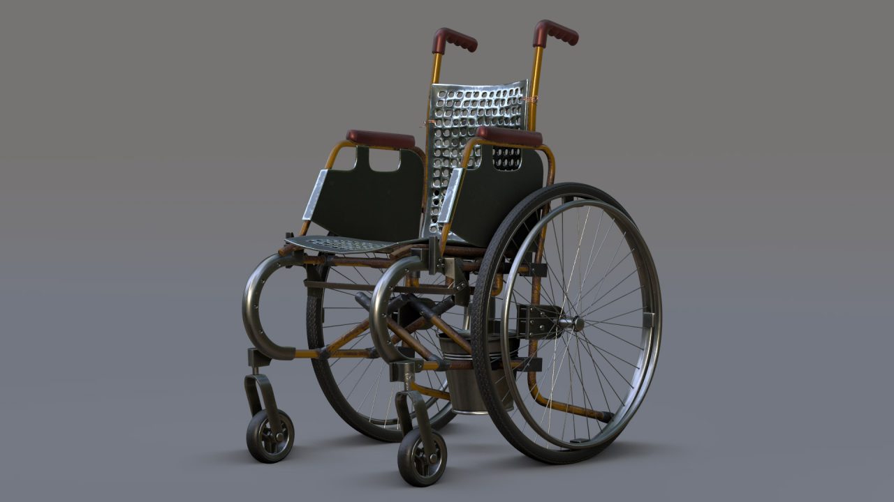 Portfolio - 3D Modeling of a Fantasy Wheelchair - Studio Lighting in V-Ray - Front Side