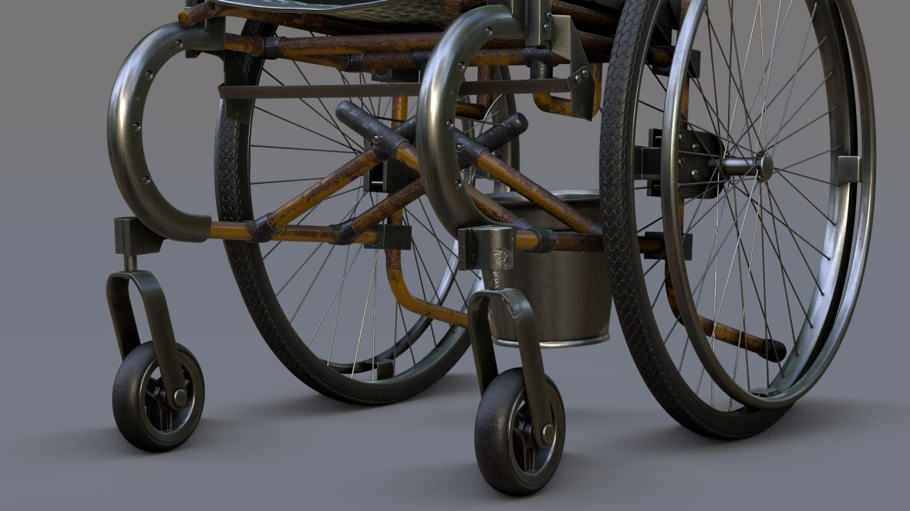Portfolio - 3D Modeling of a Fantasy Wheelchair - Studio Lighting in V-Ray - Close Shot