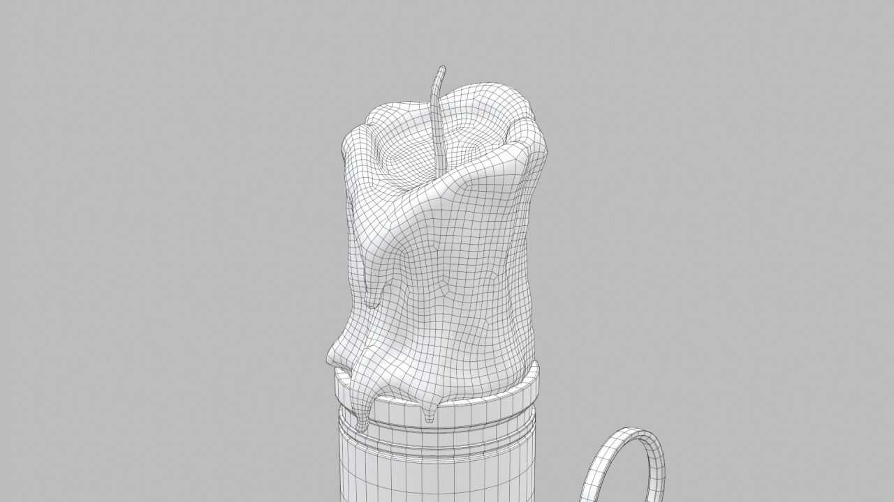 Store - 3D Model of a Candle and its holder - Wireframe Closed View