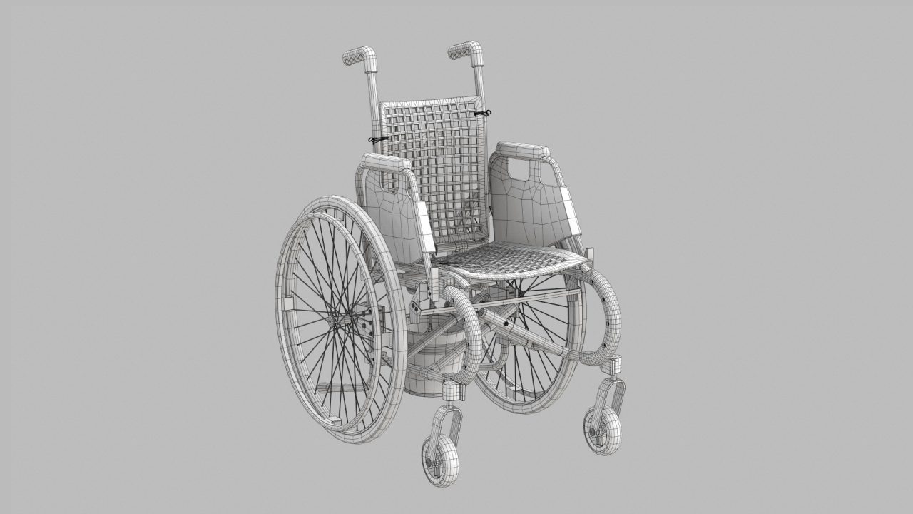 Portfolio - 3D Modeling of a Fantasy Wheelchair - Front Side Wireframe