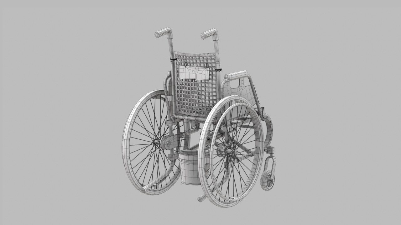 Portfolio - 3D Modeling of a Fantasy Wheelchair - Back Side Wireframe