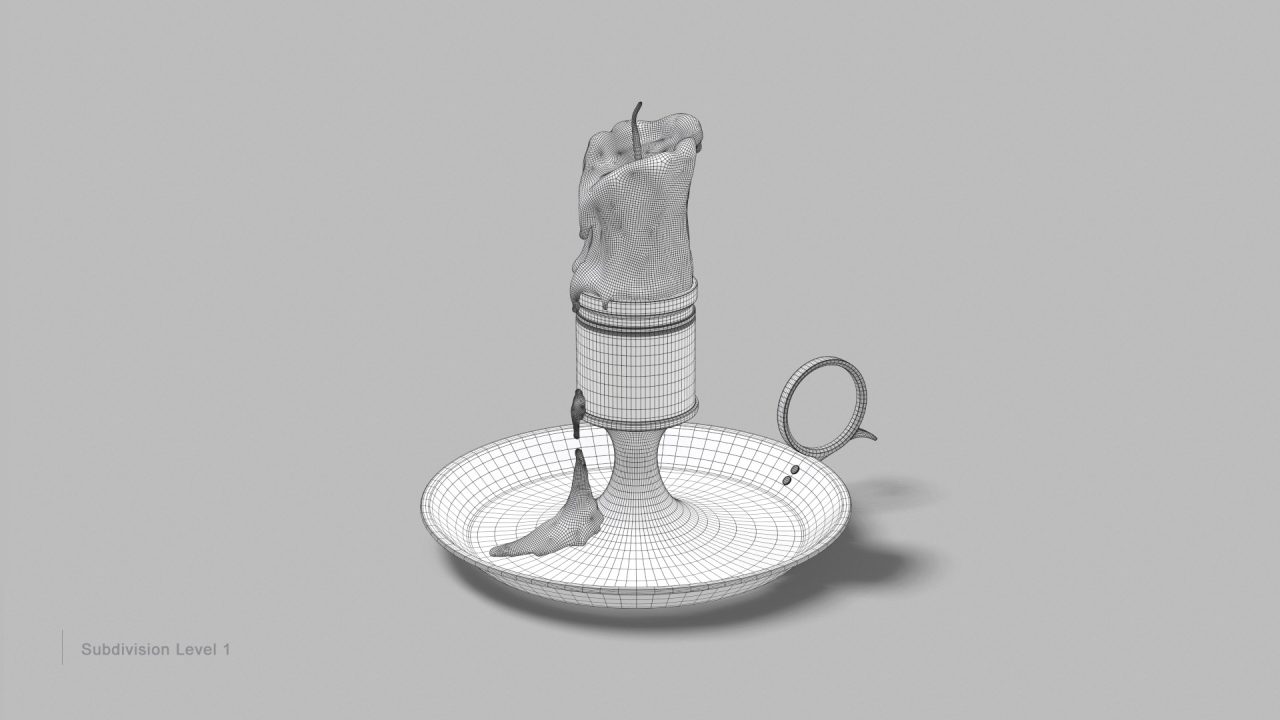 Store - 3D Model of a Candle and its holder - Wireframe Subdivision Lever 1
