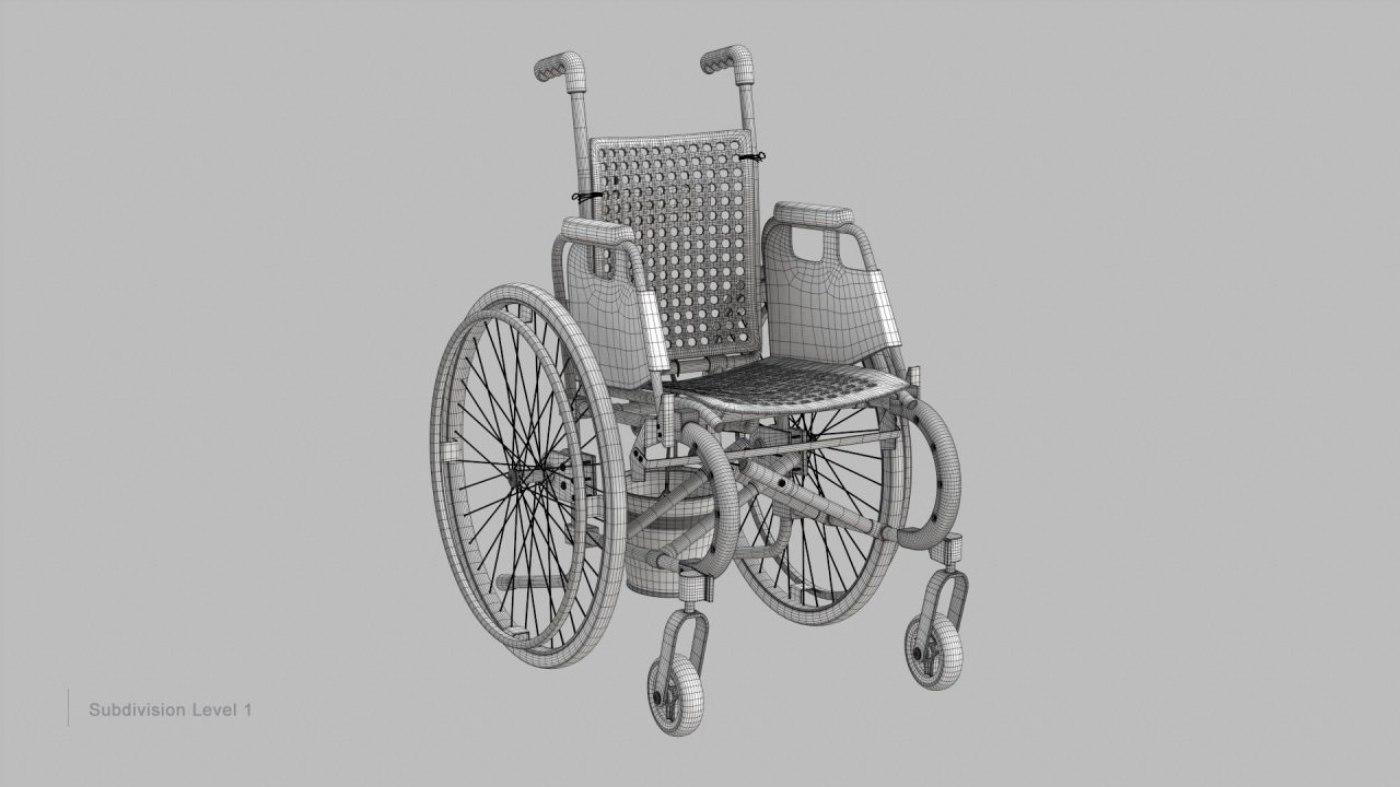 Portfolio - 3D Modeling of a Fantasy Wheelchair - Subdivision 1 Wireframe