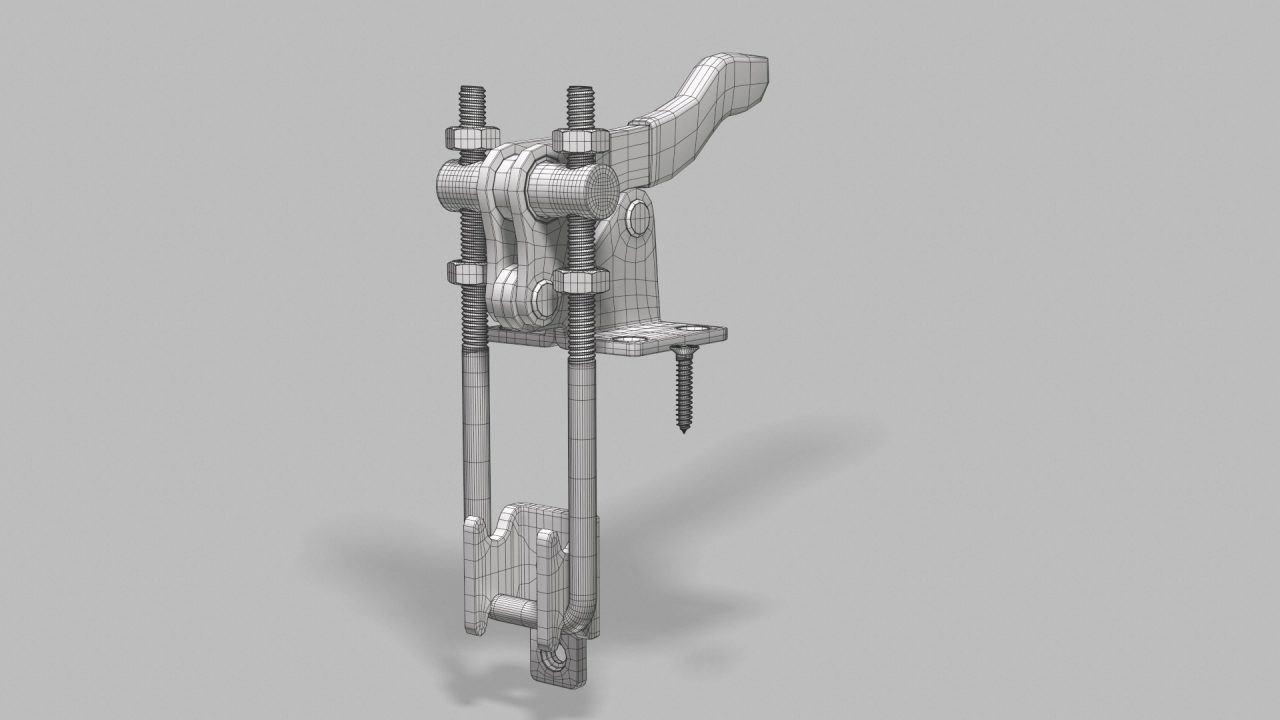 Store - 3D Model of a Vertical Pull-Action Latch Toggle Clamp - Wireframe Front View