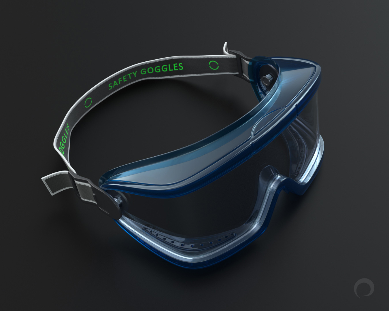 3D Modeling Safety Goggles - Top Side Render