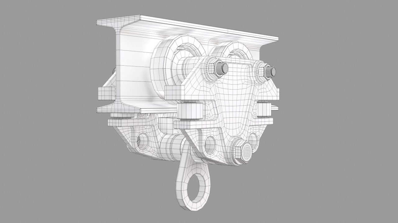 Store - 3D Model of a I-Beam Trolley - Wireframe Front View