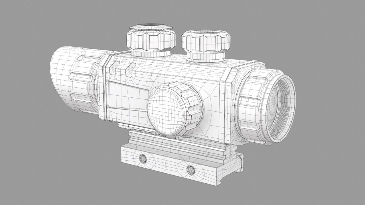Store - 3D Model of a Rifle Scope - Wireframe Left Side Back View