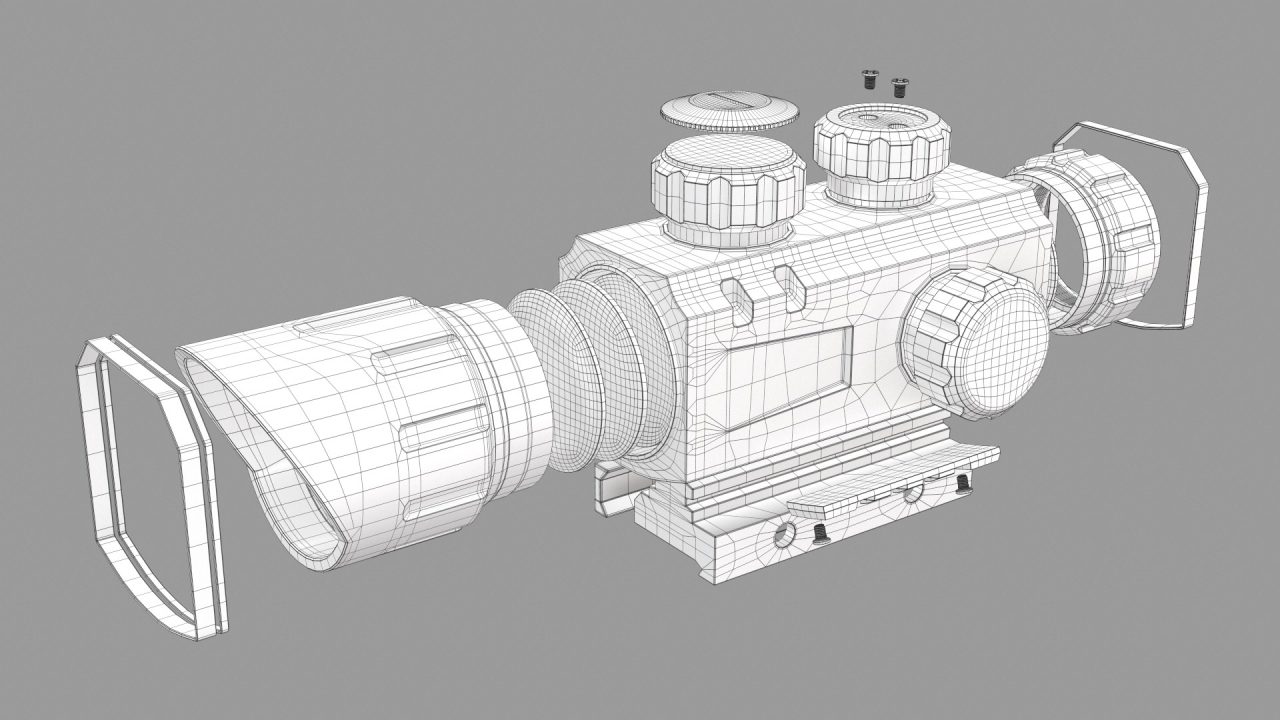 Store - 3D Model of a Rifle Scope - Wireframe Parts