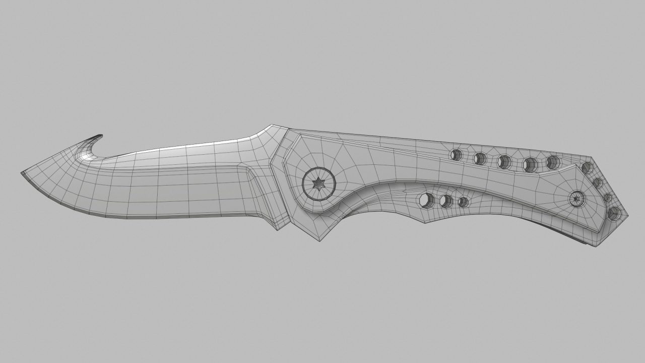 Store - 3D model of Pocket Folding Knife - Wireframe Side View