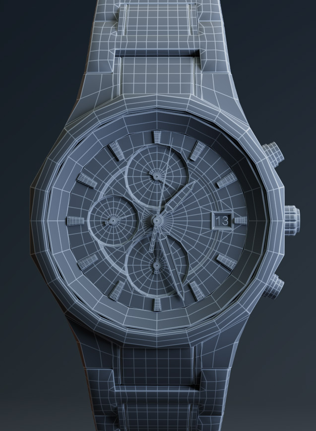 Portfolio - 3D Modeling of Casio Watch - Wireframe Rendering Front Side