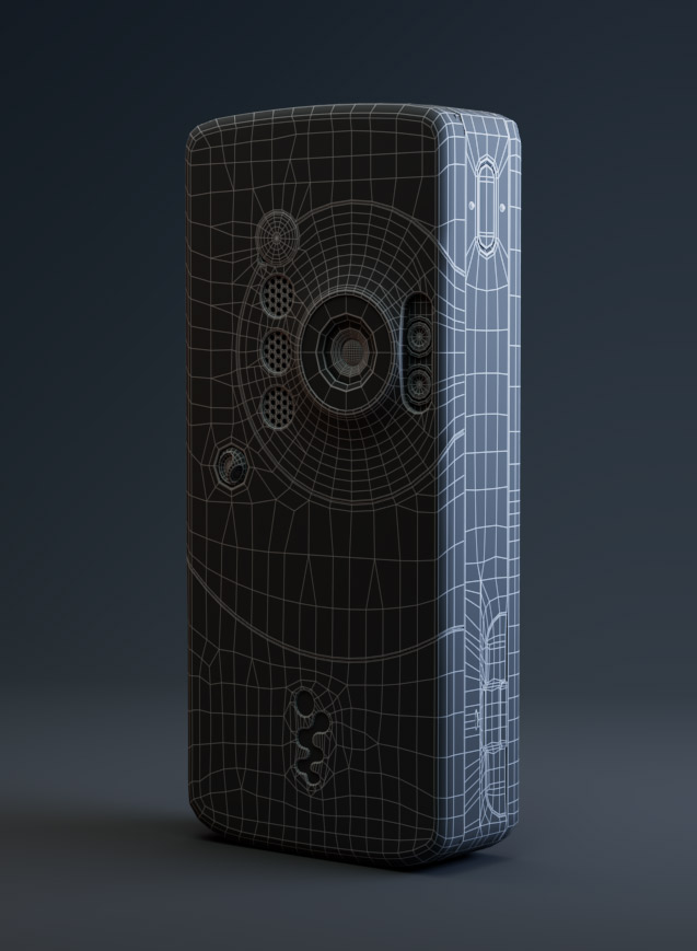 Portfolio - 3D Modeling of Cell Phone - Back Side Wireframe Rendering