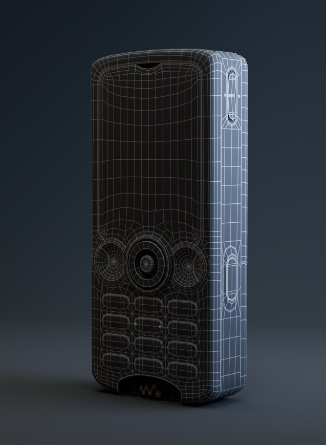 Portfolio - 3D Modeling of Cell Phone - Front Side Wireframe Rendering