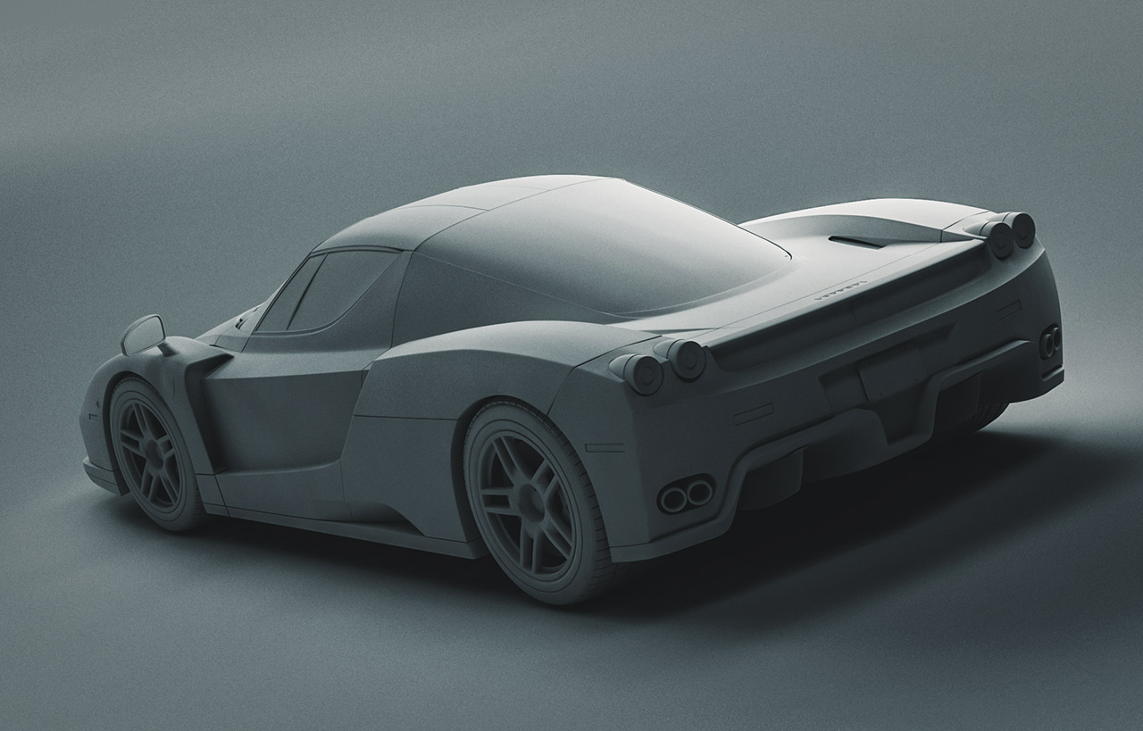Portfolio - 3D Modeling of Ferrari Enzo - Studio Lighting in V-Ray - White Material - Back Side