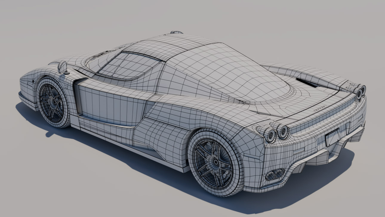 Portfolio - 3D Modeling of Ferrari Enzo - Back Side Wireframe