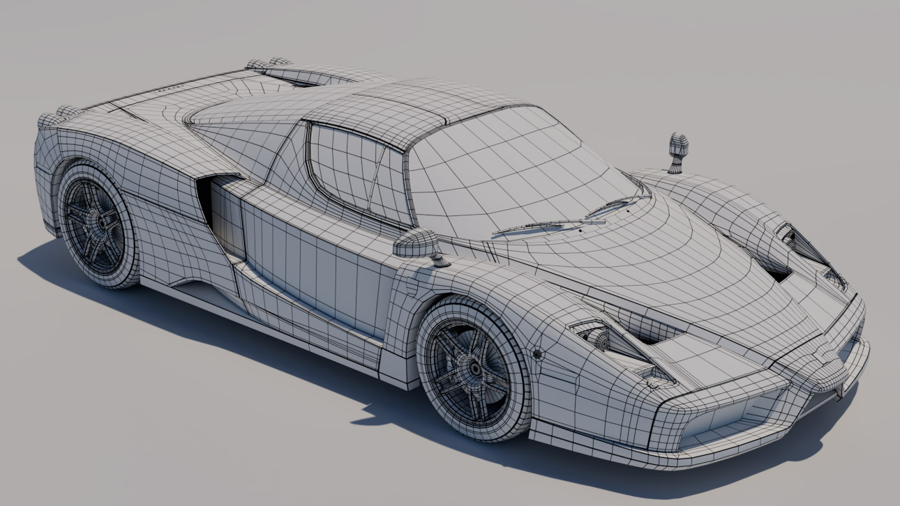 Portfolio - 3D Modeling of Ferrari Enzo - Front Side Wireframe