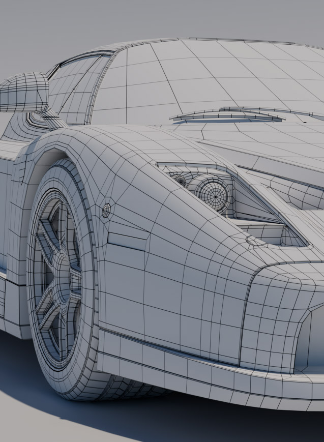 Portfolio - 3D Modeling of Ferrari Enzo - Wireframe - Close Shot of Front