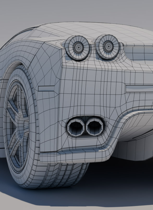 Portfolio - 3D Modeling of Ferrari Enzo - Wireframe - Close Shot of Back