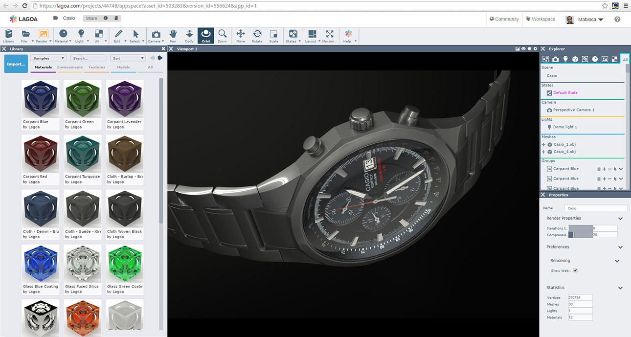Portfolio - 3D Modeling of Casio Watch - Lagoa Interface Screenshot