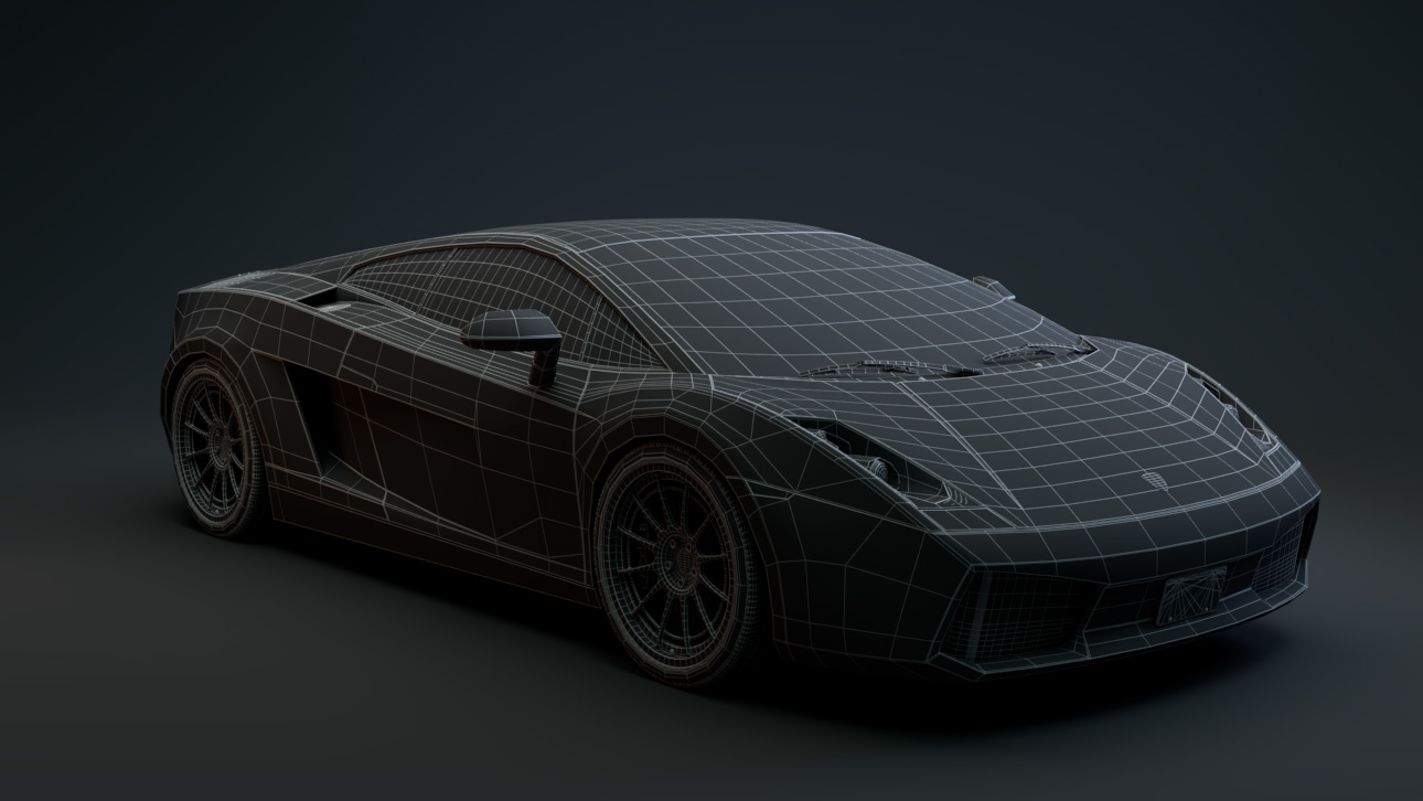 Portfolio - 3D Modeling of Lamborghini Gallardo - Studio Lighting in Arnold - Wireframe Front Side