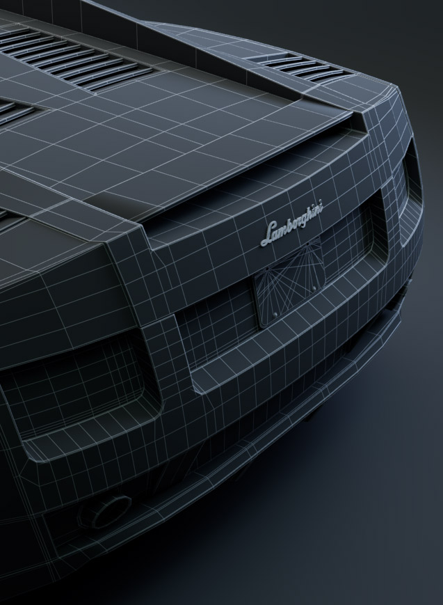 Portfolio - 3D Modeling of Lamborghini Gallardo - Studio Lighting in Arnold - Wireframe Close Shot A