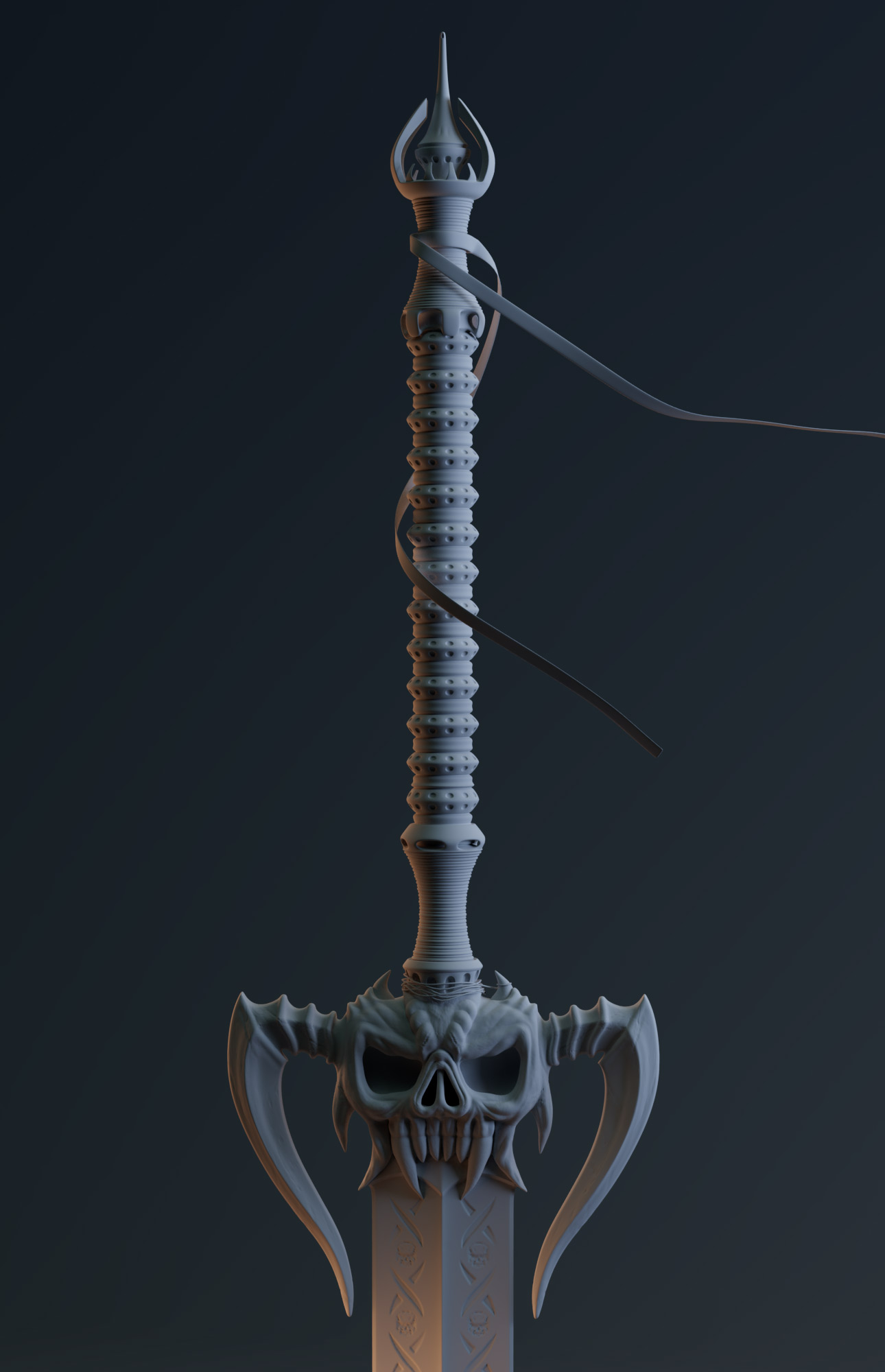 Portfolio - 3D Modeling of a Skull Sword - Studio Lighting in Arnold - White Material