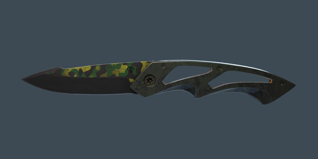 Store - 3D Model of Tactical Folding Knife - Side View Wireframe Render by Blender