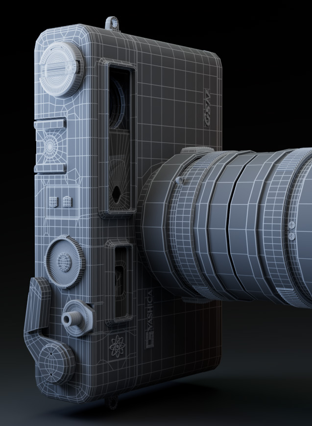 Portfolio - 3D Modeling of a Yashica Camera - Lighting Rendering in Arnold - Wireframe A