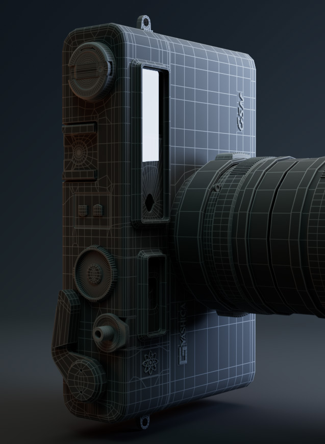 Portfolio - 3D Modeling of a Yashica Camera - Lighting Rendering in Arnold - Wireframe B