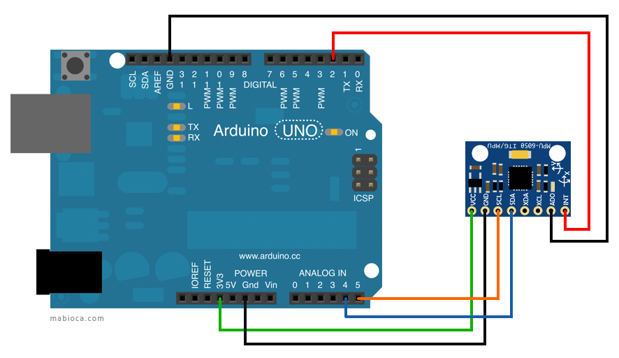 Blog - Arduino UNO + MPU-6050 - Breadboard View