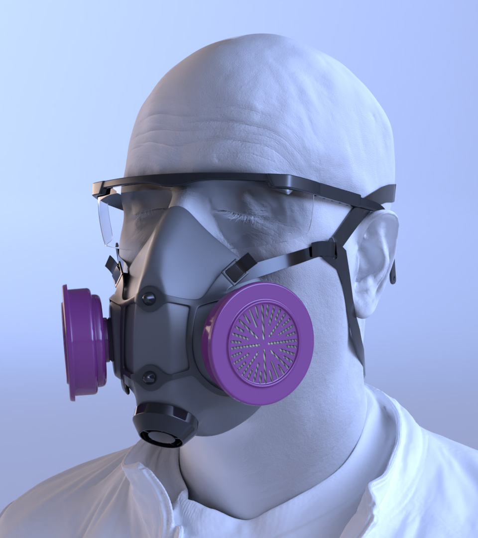 3D Model of Air Purifying Respirators and a Safety Goggles